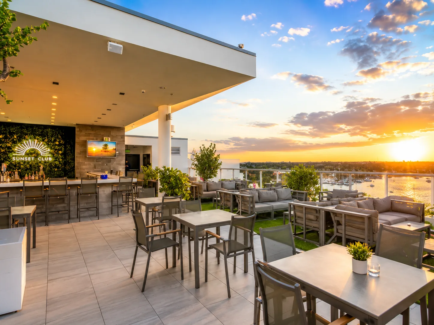 Rooftop terrace, bar and sunset views at Costa Hollywood