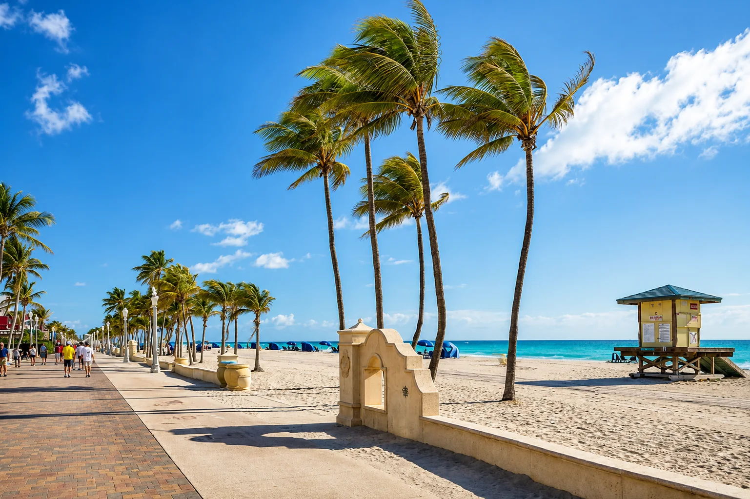 Palm-lined Hollywood Beach and Broadwalk